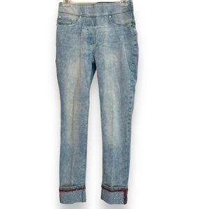 Nygard Size Small 360 Luxe Denim Skinny Blue Jeans w/Cuffs & Embellishments